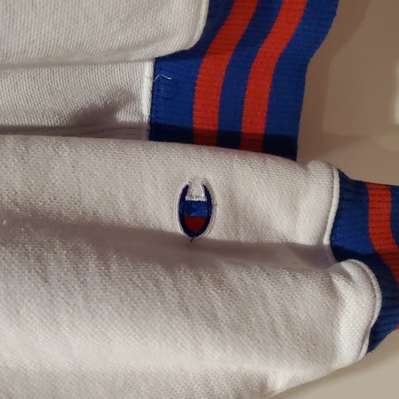 Vintage 90s Champion Striped Collar Reverse Weave Sweatshirt Size S Navy Spell - Picture 3 of 5